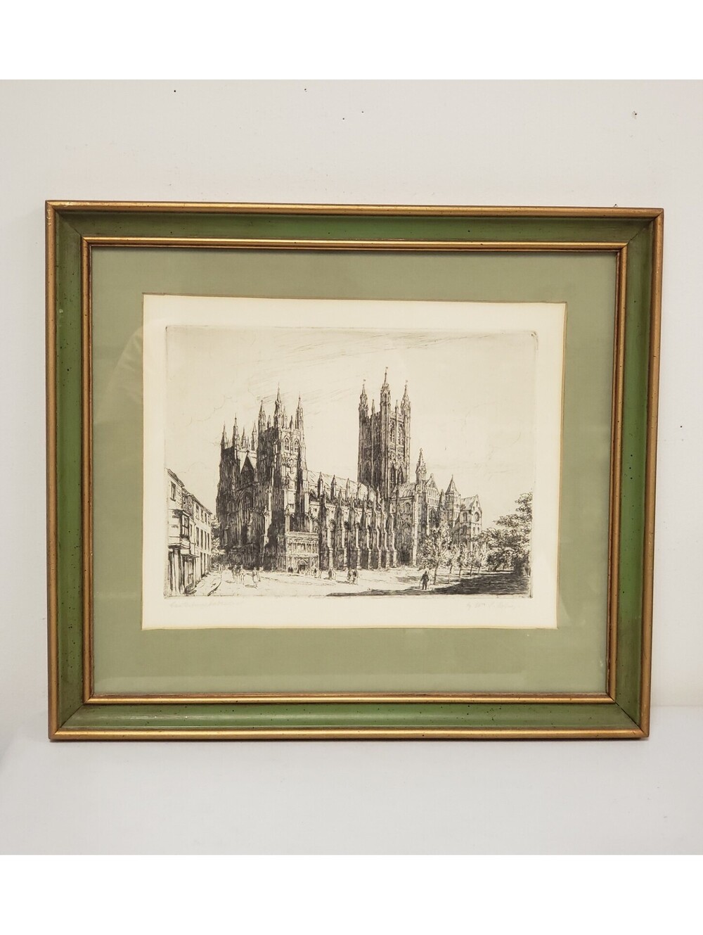 Framed Signed William Palmer Robins VTG Canterbury Cathedral Etching Print GC